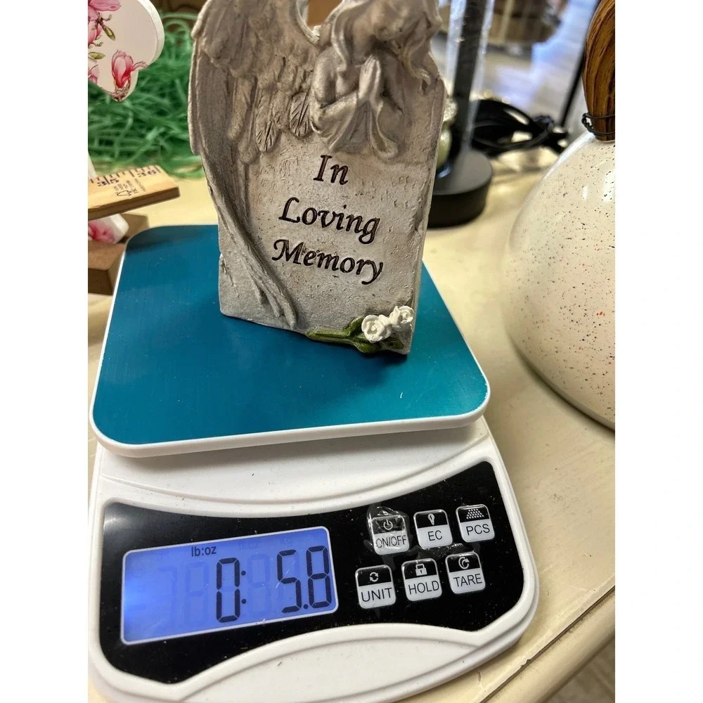 In Loving Memory Angel Statue Memorial Grave Marker Tribute Stone Figurine Grey